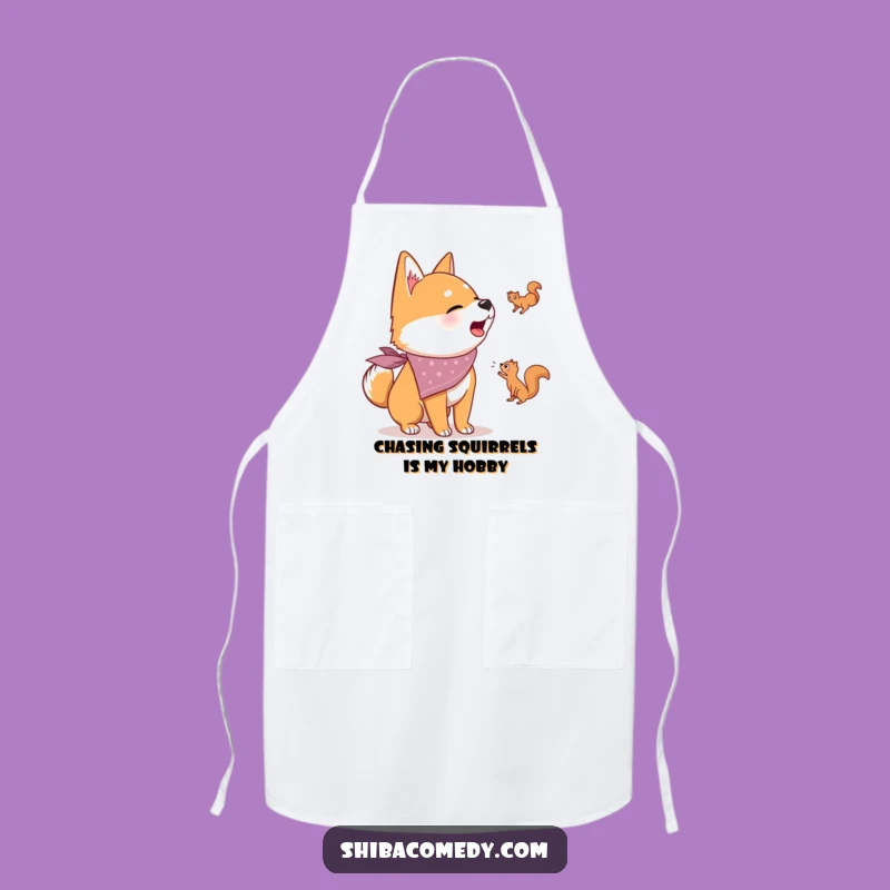 Funny Shiba Inu Apron: Bandana Squirrel Barking Chef Bib, Hilarious Kitchen Gift