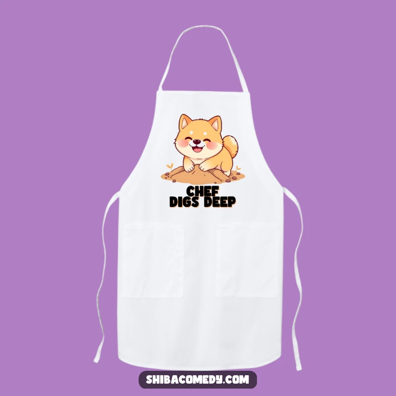 Funny Shiba Inu Digging Apron: Chef's Smiling Dog Kitchen Wear, Perfect Funny Cooking Gift
