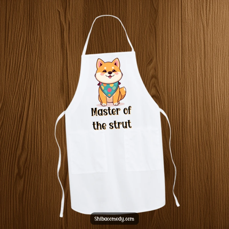 Funny Shiba Inu apron showing a proud dog with a bandana, perfect for chefs who love to cook with a touch of humor.