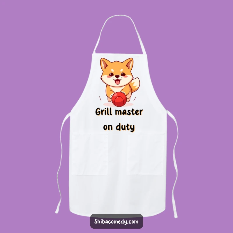 Funny Determined Shiba Inu Ball Chase Apron: Cook with Purpose