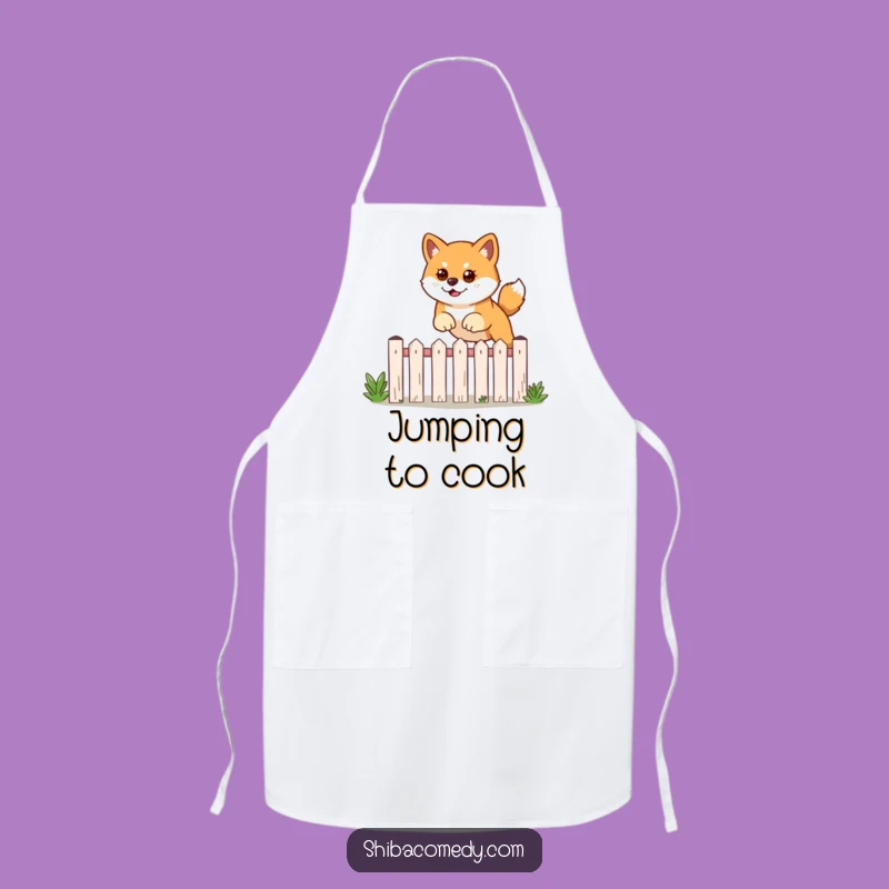 Funny Shiba Inu Leaping Apron: Cook with Canine Grit!