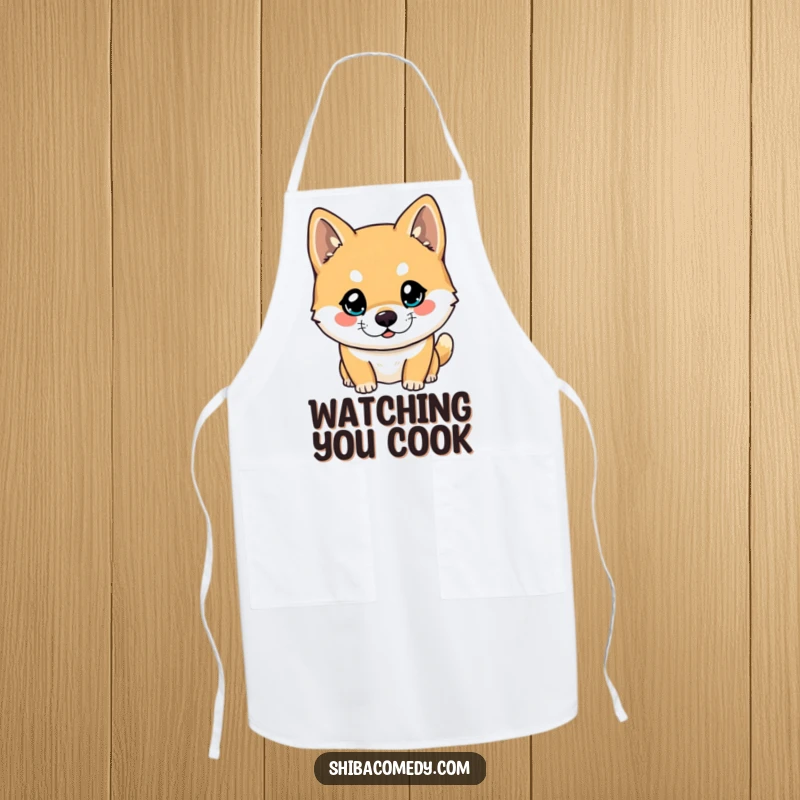 Funny Shiba Inu apron showcasing a dog with bright, curious eyes looking forward, adding a humorous and engaging touch to kitchen tasks.