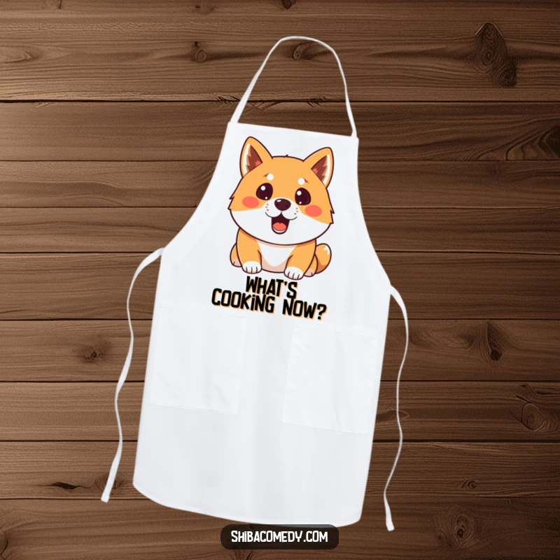Funny surprised Shiba Inu apron showing a dog with its mouth agape in a hilarious, shocking expression.