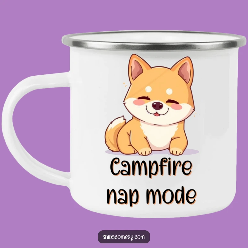 Funny Snoozing Shiba Inu Camping Mug: Relax Outdoors - Rugged & Hilarious Funny Gift!