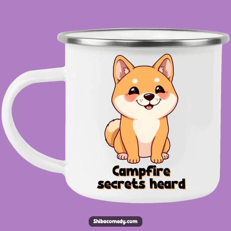 Funny Listening Shiba Inu Camping Mug: Enamel Dog Mug, Great Funny Gift for Outdoors