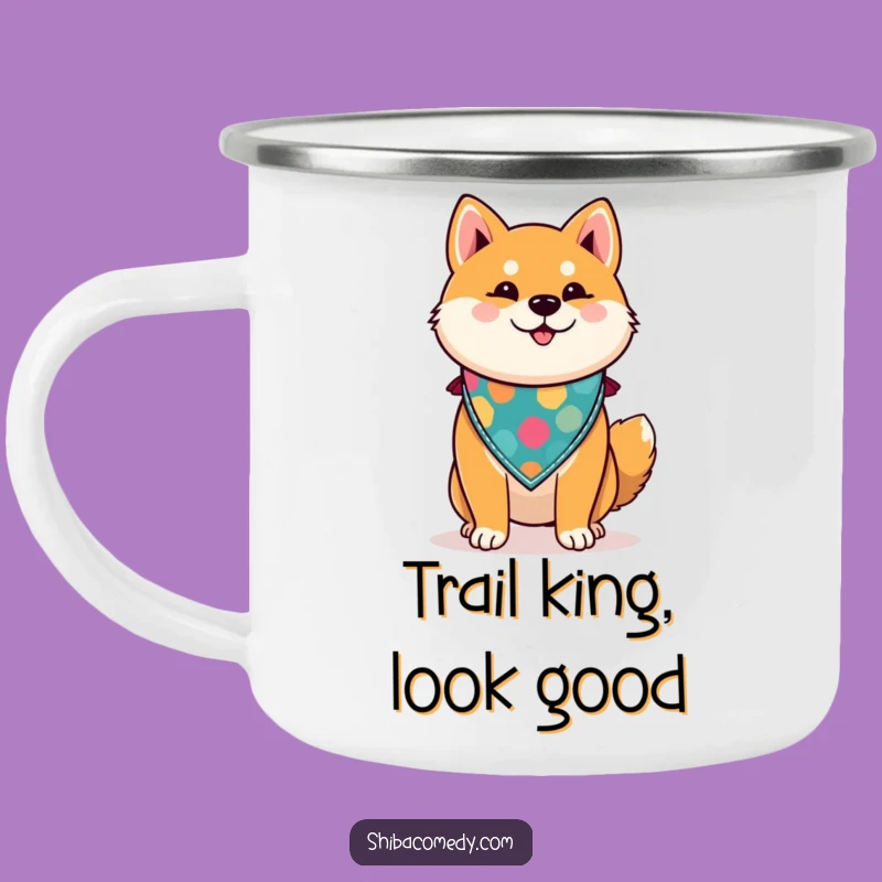 Funny Enamel Shiba Inu Camping Mug - Proud Dog with Bandana Outdoor Cup