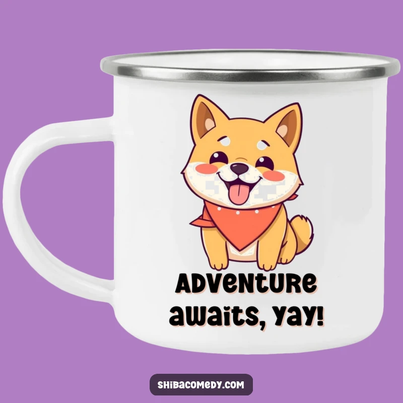 Funny Happy Shiba Inu Bandana Camping Mug: Trail Ready Smiles