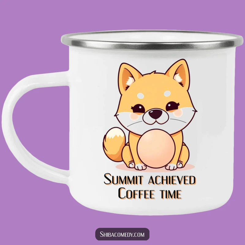 Funny Shiba Inu Balancing Ball Camping Mug: Adventure with Humor