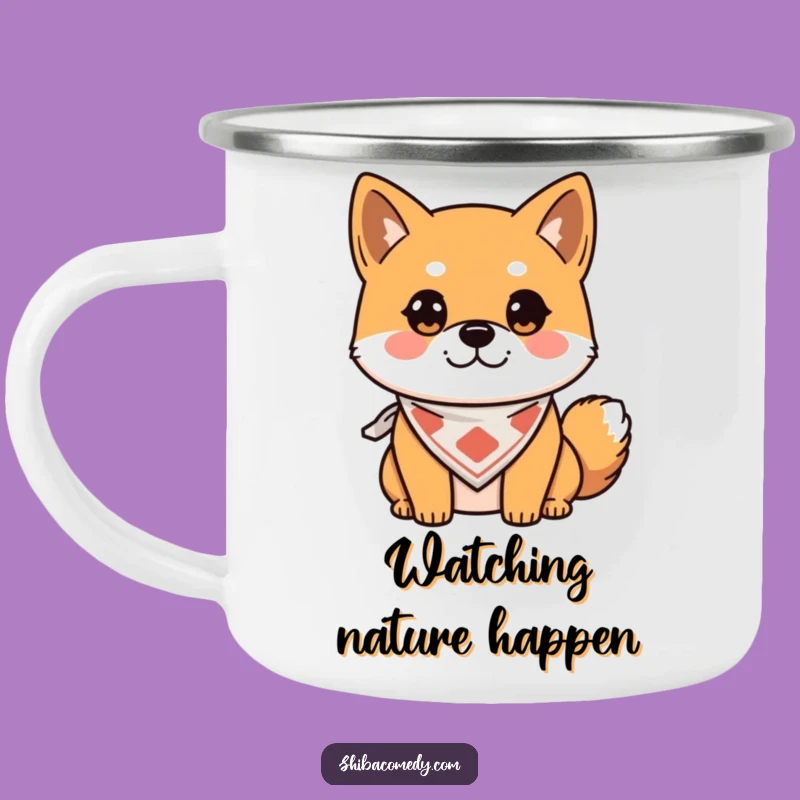 Funny Shiba Inu Camping Mug - Alert Dog Enamel Cup, Perfect Outdoor Gift