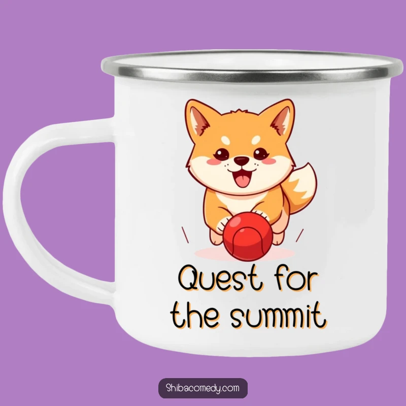 Funny Determined Shiba Inu Ball Chase Camping Mug: Adventure Focus
