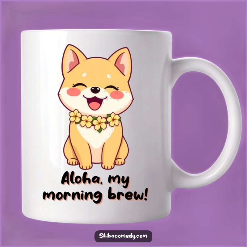 Funny Joyful Shiba Inu Flower Lei Mug: A Hawaiian Aloha Gift for Dog Lovers