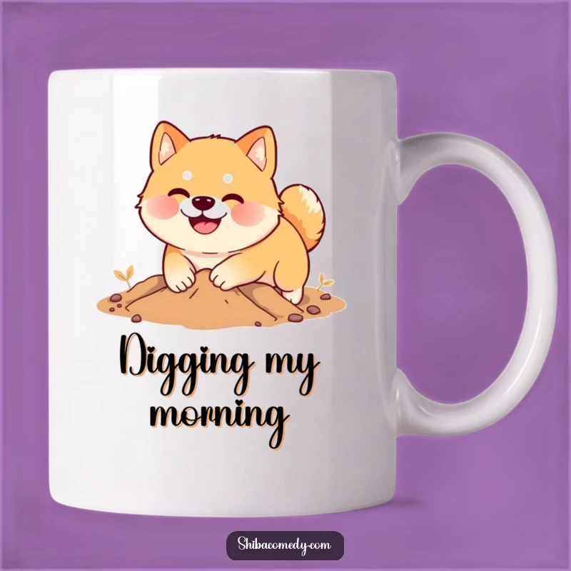 Funny Shiba Inu Digging Mug: Enthusiastic Dog, Smiling Face, Perfect Funny Gift