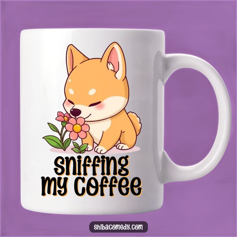 Funny Shiba Inu Flower Mug: Curious Sniffing Design for a Gentle Laugh!