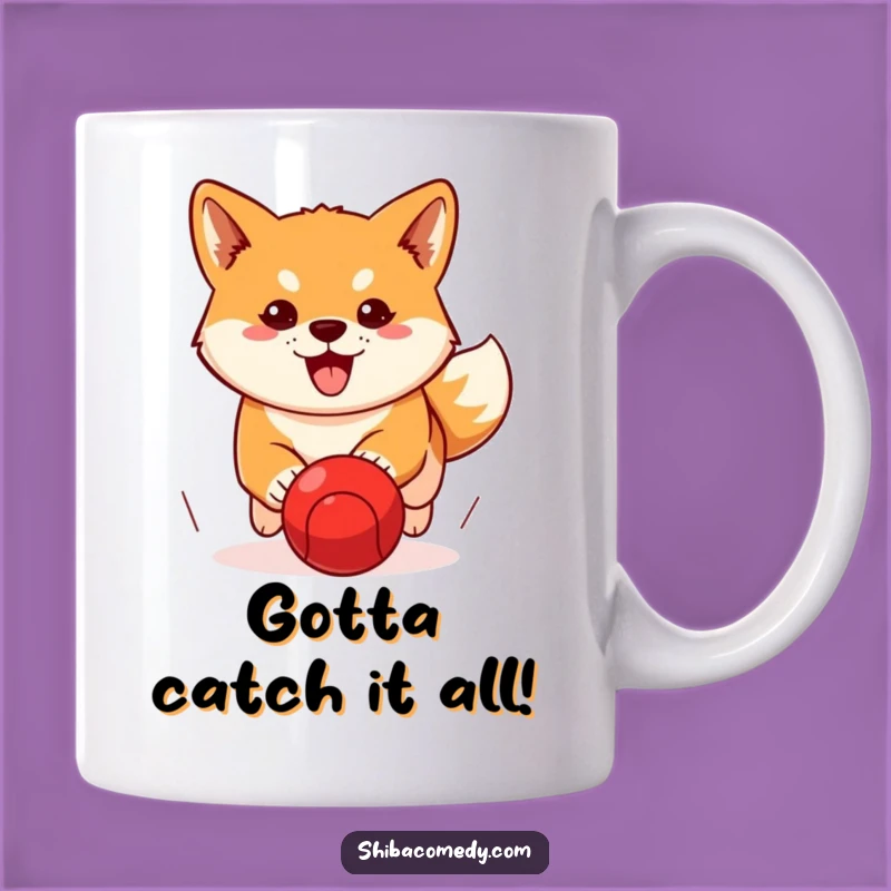 Funny Determined Shiba Inu Ball Chase Mug: Action Dog Gift