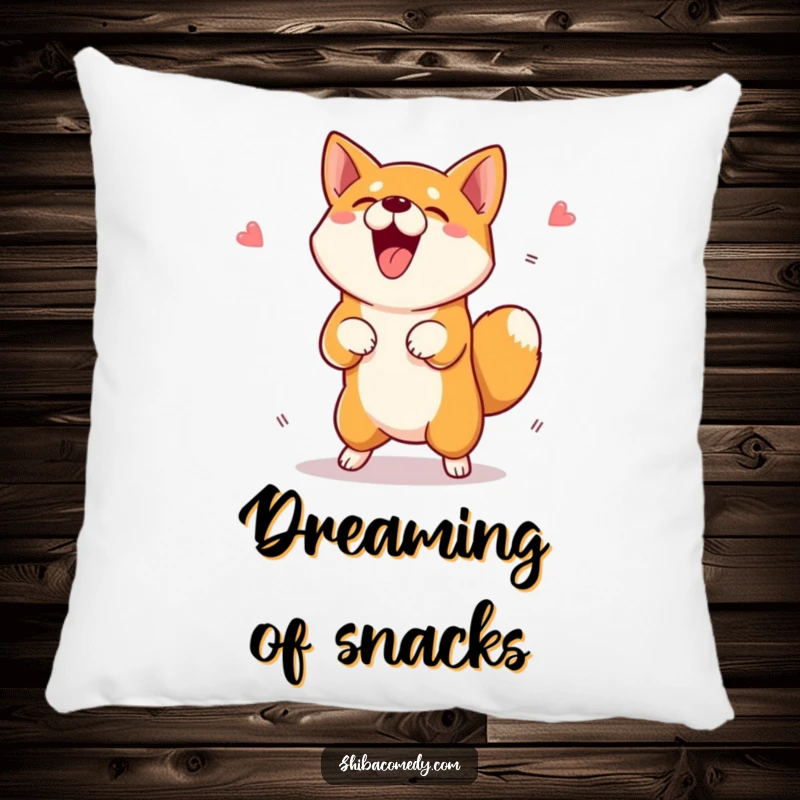 Funny Shiba Inu Pillow showcasing an excited dog jumping towards a treat, a soft and humorous gift.