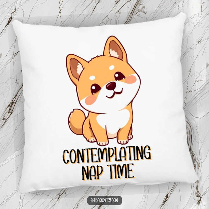 Funny Shiba Inu pillow featuring a dog tilting its head with perked ears, a humorous and cozy accent piece for any room.