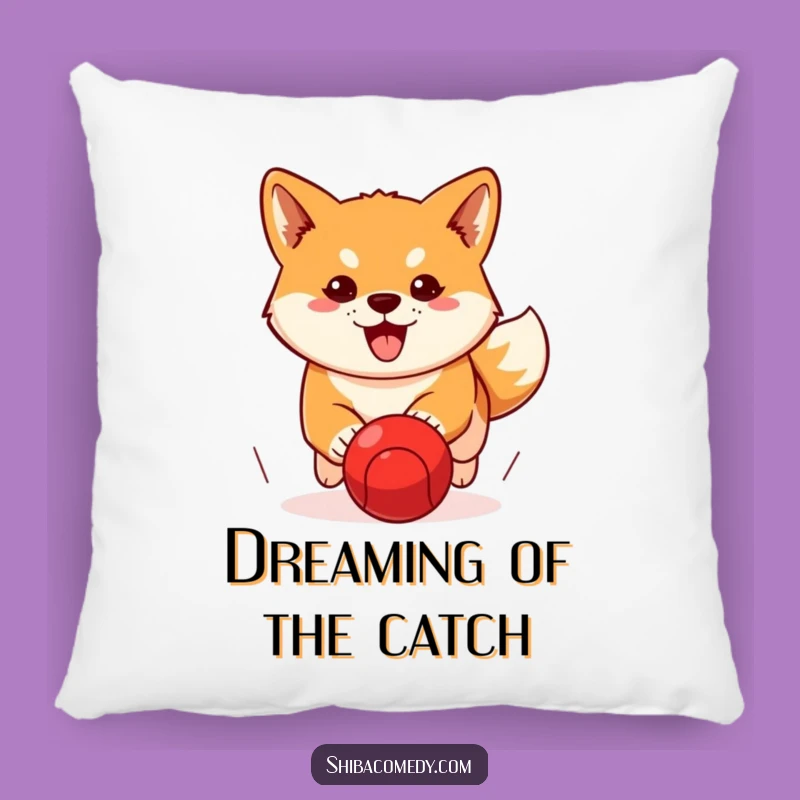 Funny Determined Shiba Inu Ball Chase Pillow: Cozy Focus