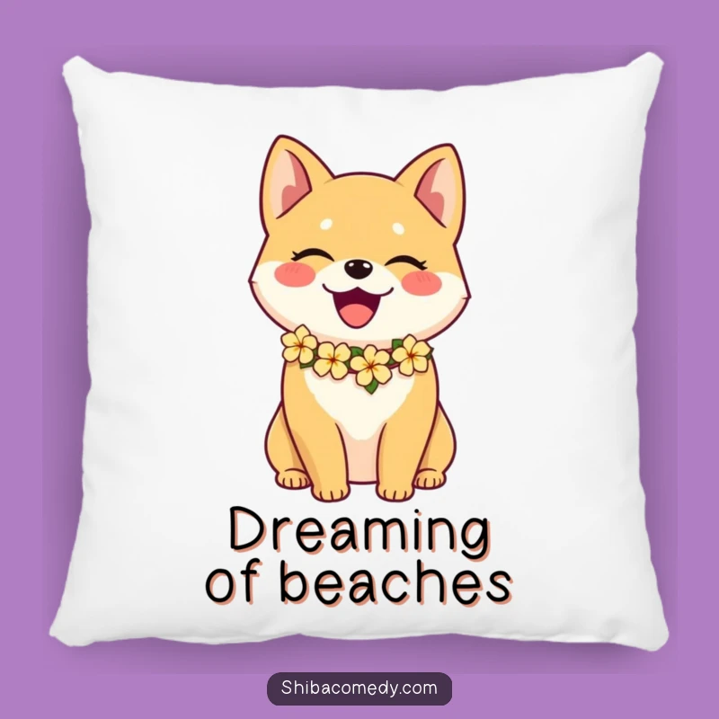 Funny Joyful Shiba Inu Flower Lei Pillow: Comfy Aloha Accent Gift