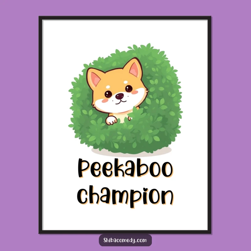 Funny Curious Shiba Inu Bush Digital Art: Peeking Dog Print Gift