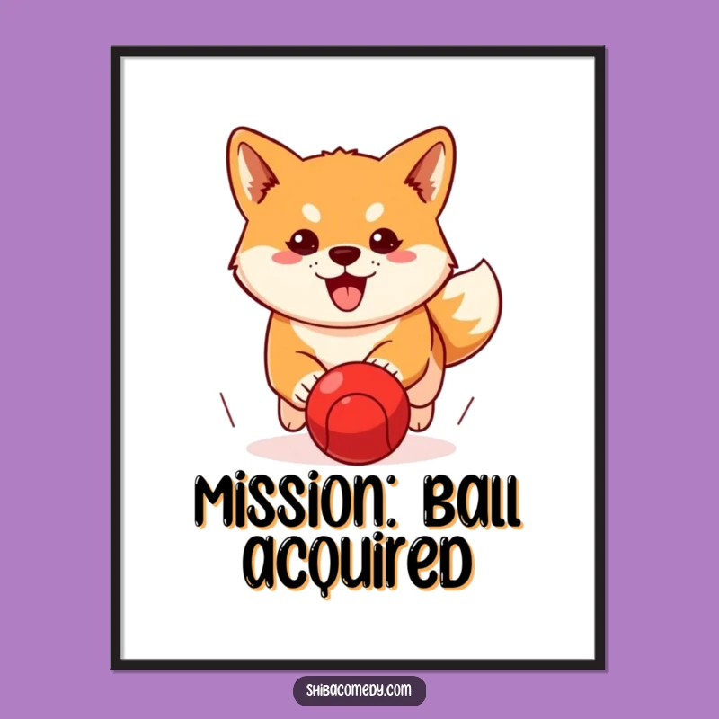 Funny Determined Shiba Inu Ball Chase Digital Art: Instant Motivation