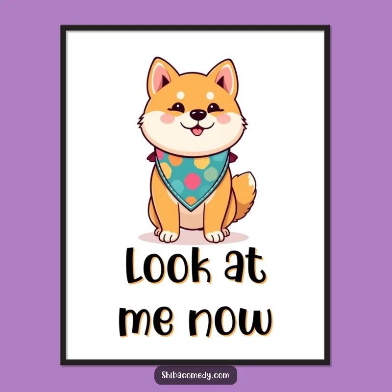 Funny Digital Art: Proud Shiba Inu with Bandana Print - Dog Art