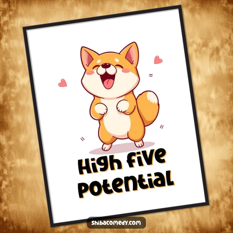 Funny Shiba Inu Digital Art Print of an excited dog jumping for a treat, instantly downloadable and a funny gift.