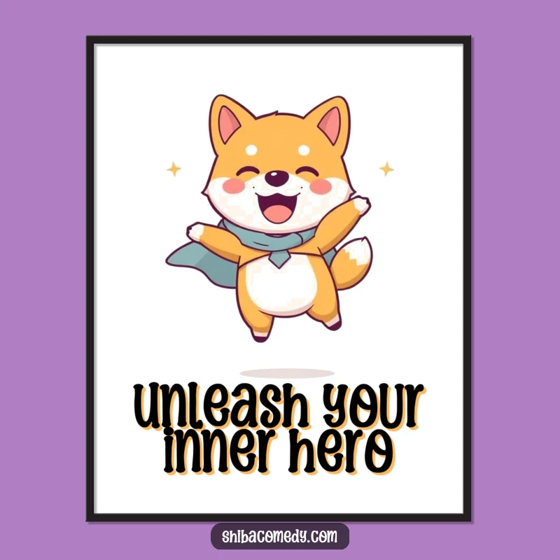 Funny Shiba Inu Cape Digital Print: Instant Heroic Art