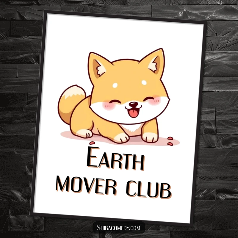 Funny Shiba Inu digital art showing a dog digging energetically with its paws, perfect for instant humorous decoration.
