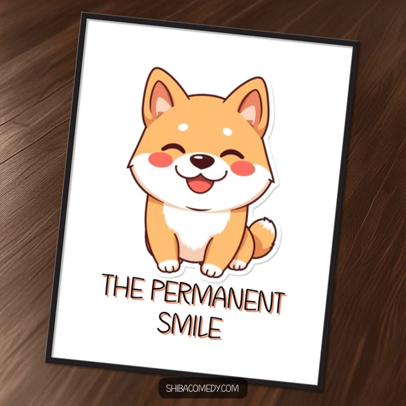 Funny Shiba Inu Digital Art Print: A happy Shiba Inu dog with a playful grin, offering charming and funny decor.