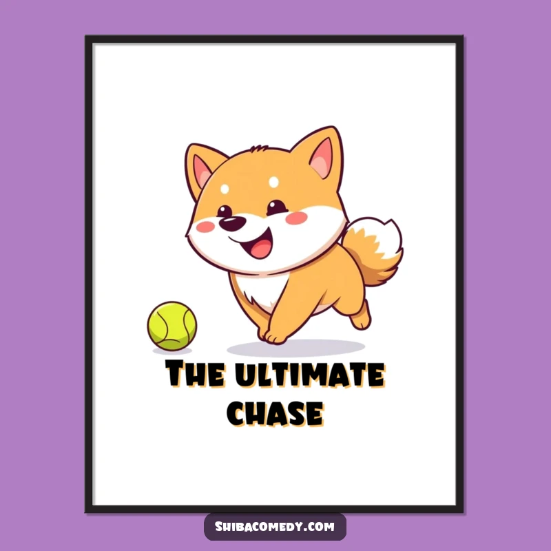 Funny Shiba Inu Fetch Digital Art: Hilarious Action Design for Instant Download!