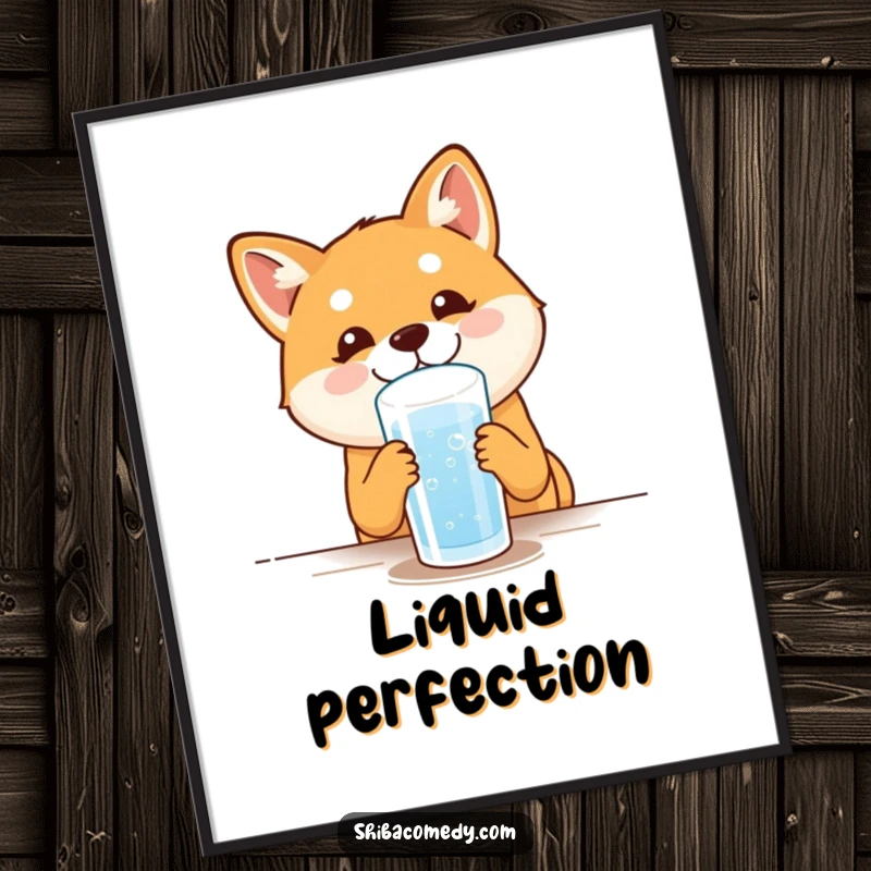 Funny Shiba Inu Digital Art Print: A delighted dog enjoys water, bringing a splash of humor and joy to any space.
