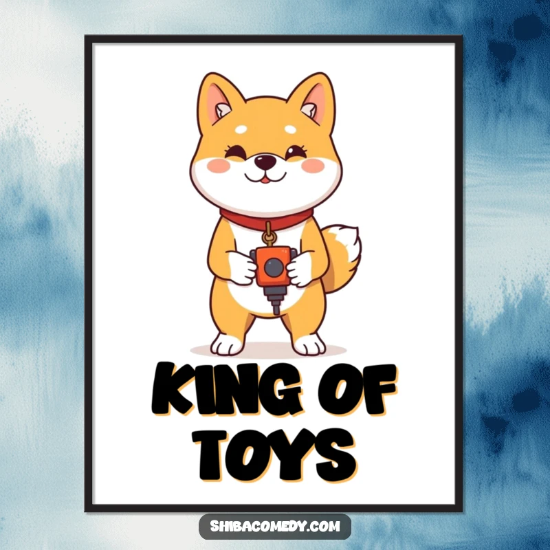 Funny Shiba Inu Digital Art: A proud Shiba Inu stands with a toy, offering instant confidence and humor.
