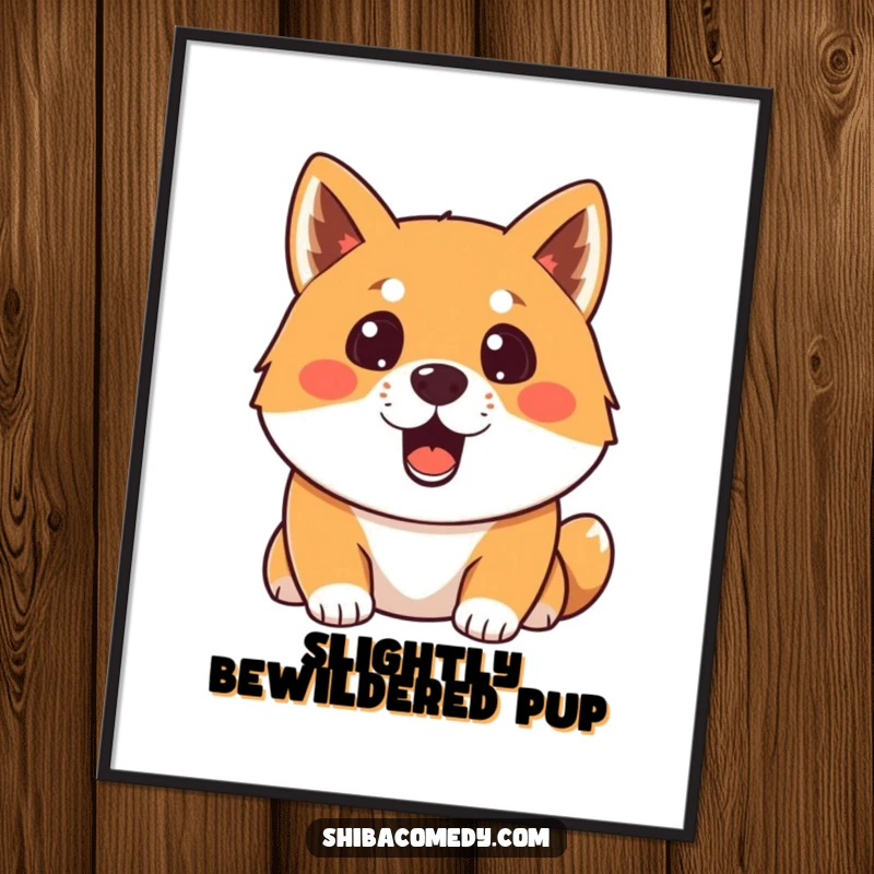 Funny surprised Shiba Inu digital art print showing a dog with its mouth open in a hilarious expression of shock.