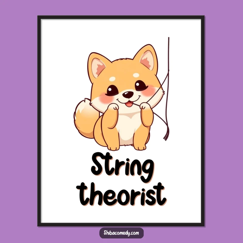 Funny Shiba Inu Batting String Digital Art Print - Instant Playful Wall Decor