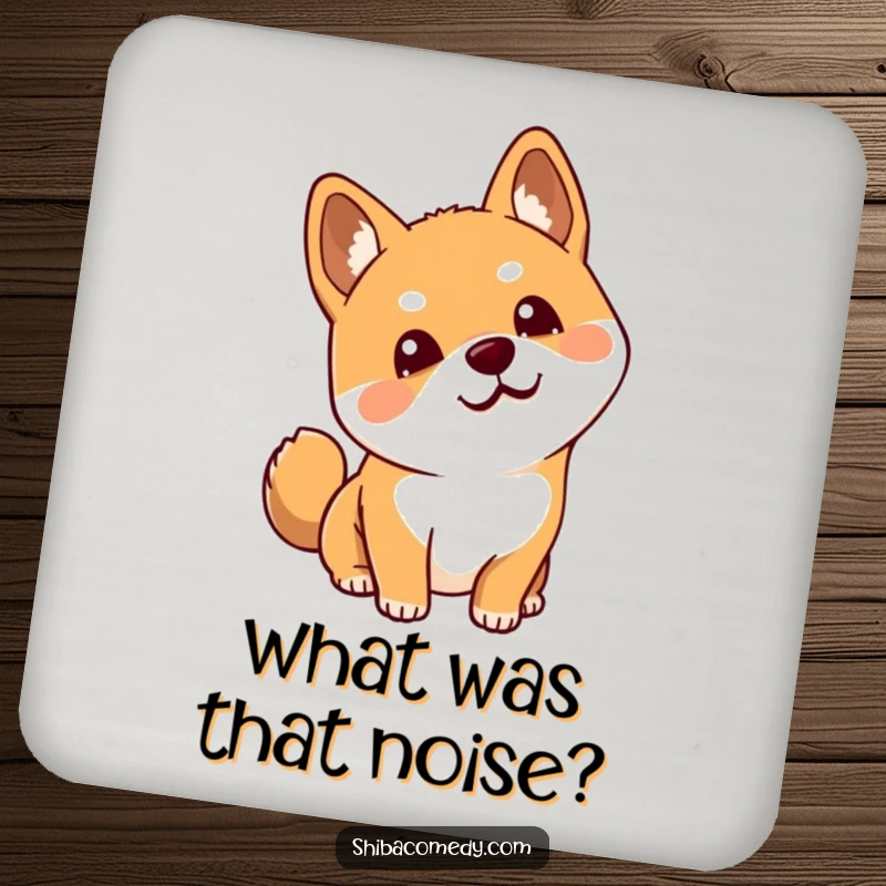 Funny Shiba Inu drink coasters designed with a dog tilting its head, offering protection with a humorous and curious look.
