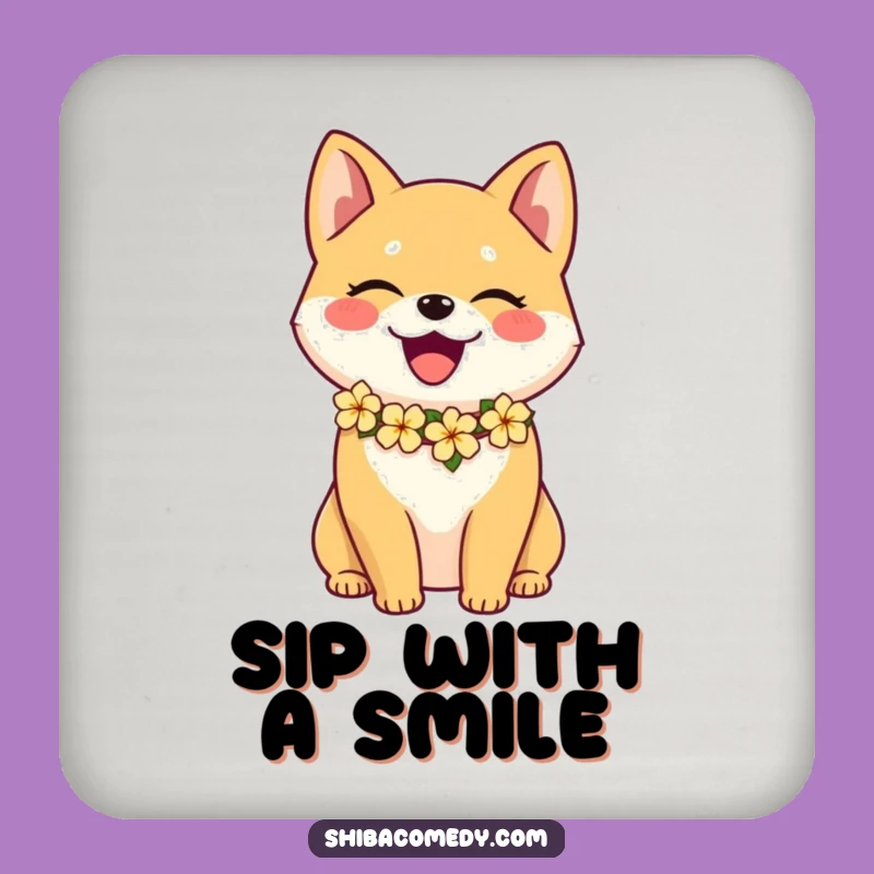 Funny Joyful Shiba Inu Flower Lei Coaster: Aloha Table Protector Gift
