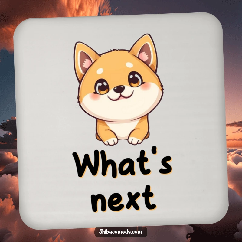 Funny Shiba Inu coaster, a curious dog tilts its head with big bright eyes, humorous drink protector.