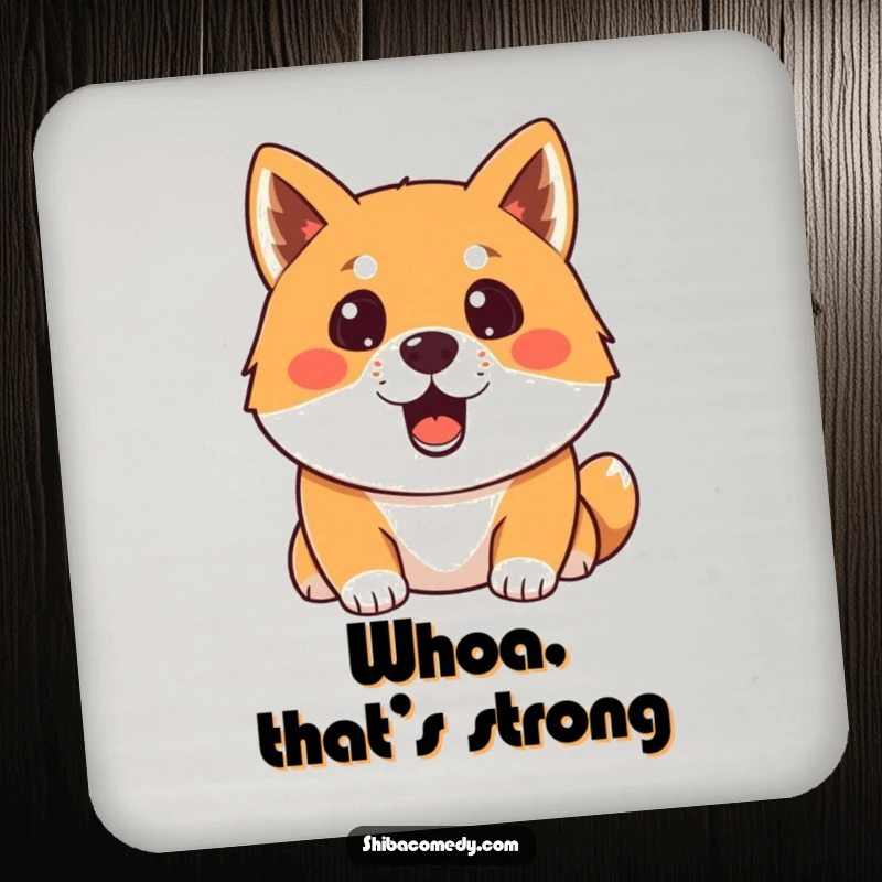 Funny surprised Shiba Inu coaster depicting a dog with its mouth agape in a hilarious expression of shock.