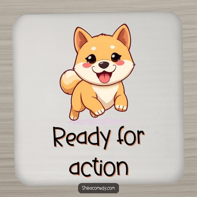 Funny Shiba Inu drink coaster featuring an eager dog ready for a run, adding a playful and energetic touch to table protection.