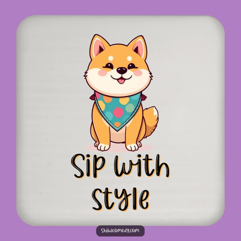 Funny Shiba Inu Drink Coaster - Proud Dog with Bandana Protector