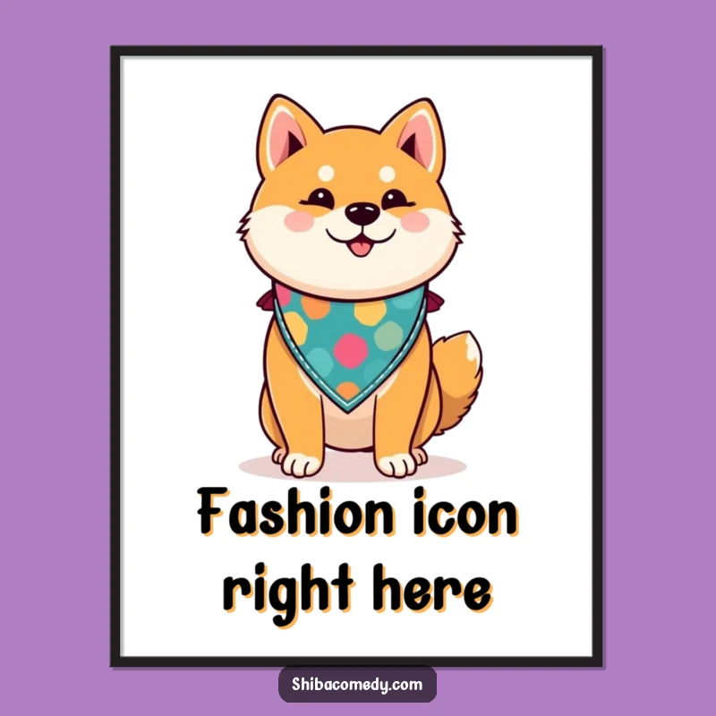 Funny Wall Art: Proud Shiba Inu with Bandana Poster - Dog Lover Decor