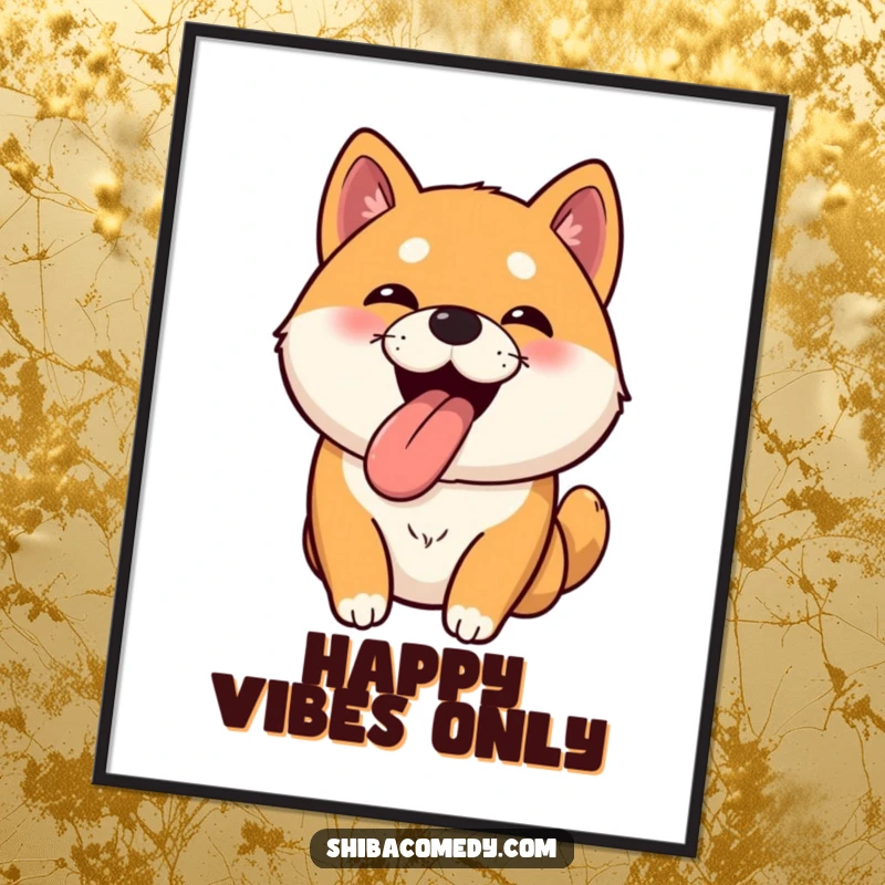 Funny Shiba Inu poster print of a bouncy dog with its tongue lolling out happily, full of life and joy.