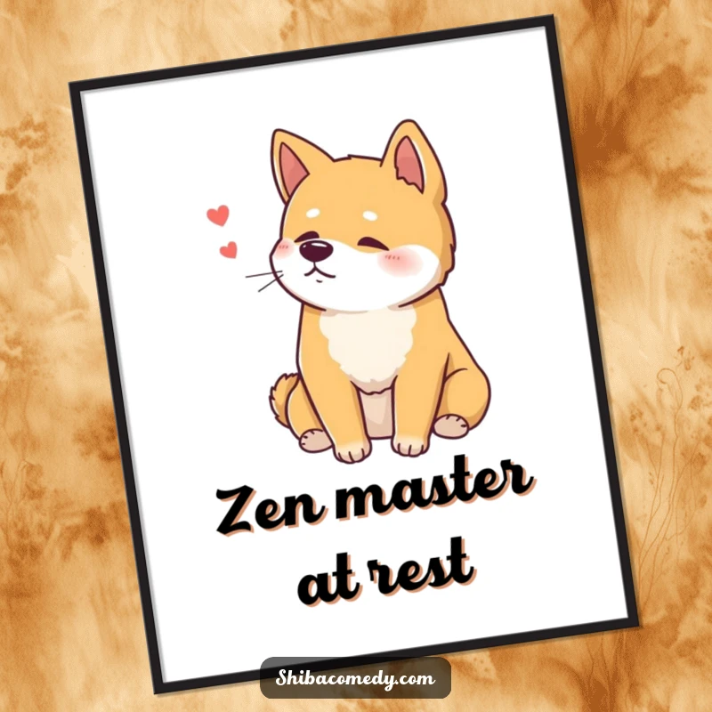 Funny Shiba Inu Poster featuring a relaxed dog sitting with a contented sigh, a calming and humorous art gift.