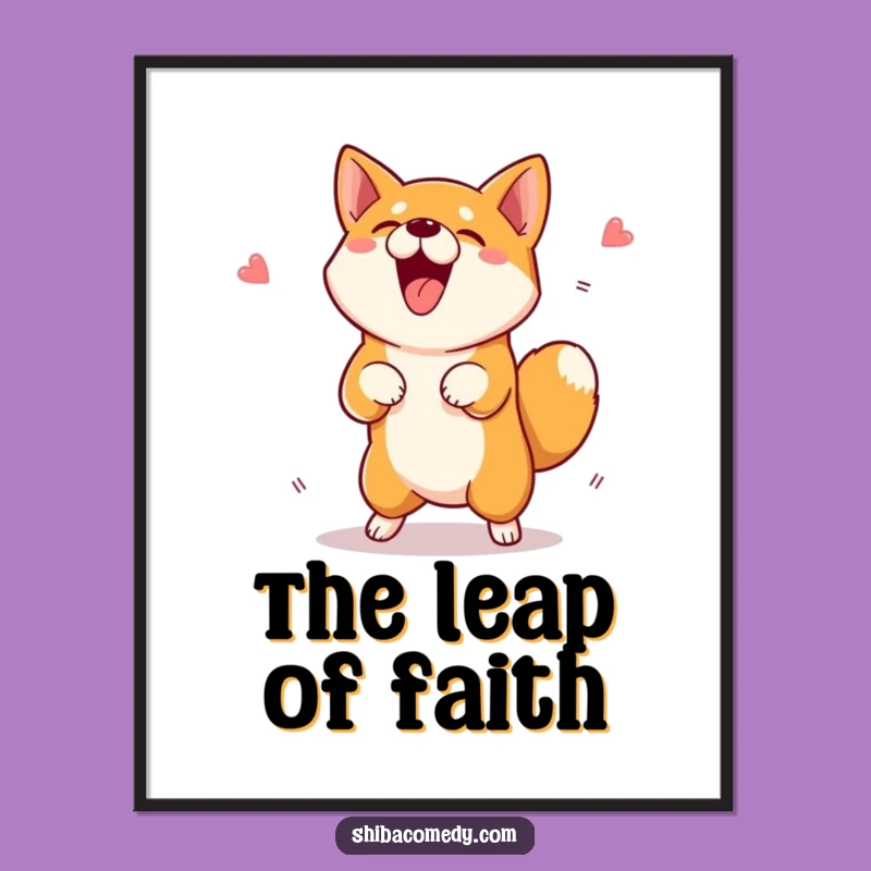 Funny Jumping Shiba Inu Treat Poster: Energetic Dog Art Print Gift