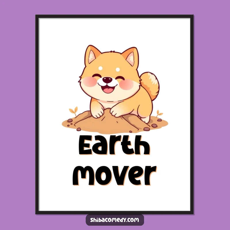 Funny Shiba Inu Digging Poster: Smiling Dog Art, Perfect Wall Decor Gift