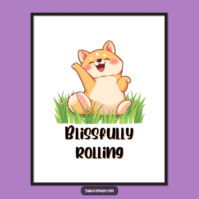 Funny Shiba Inu Rolling Poster: Happy Dog Art, Perfect Wall Decor Gift