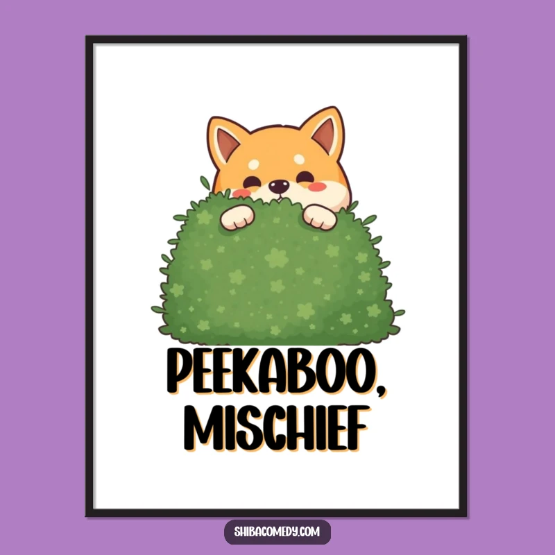 Funny Mischievous Shiba Inu Poster: Playful Bush Art