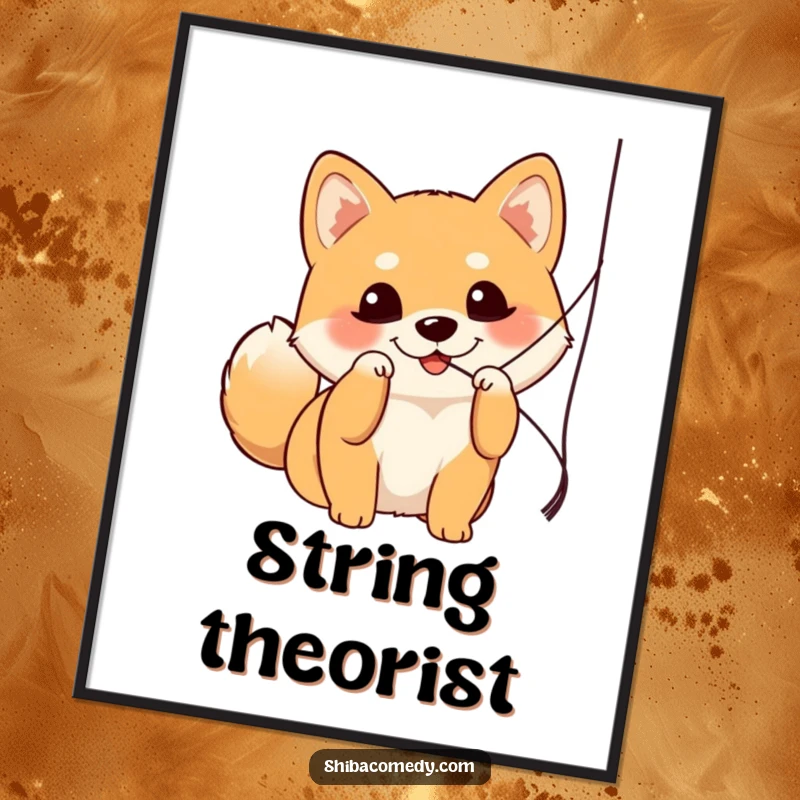 Funny Shiba Inu poster showcasing a dog with bright, eager eyes playfully batting at a dangling string, capturing pure joy.