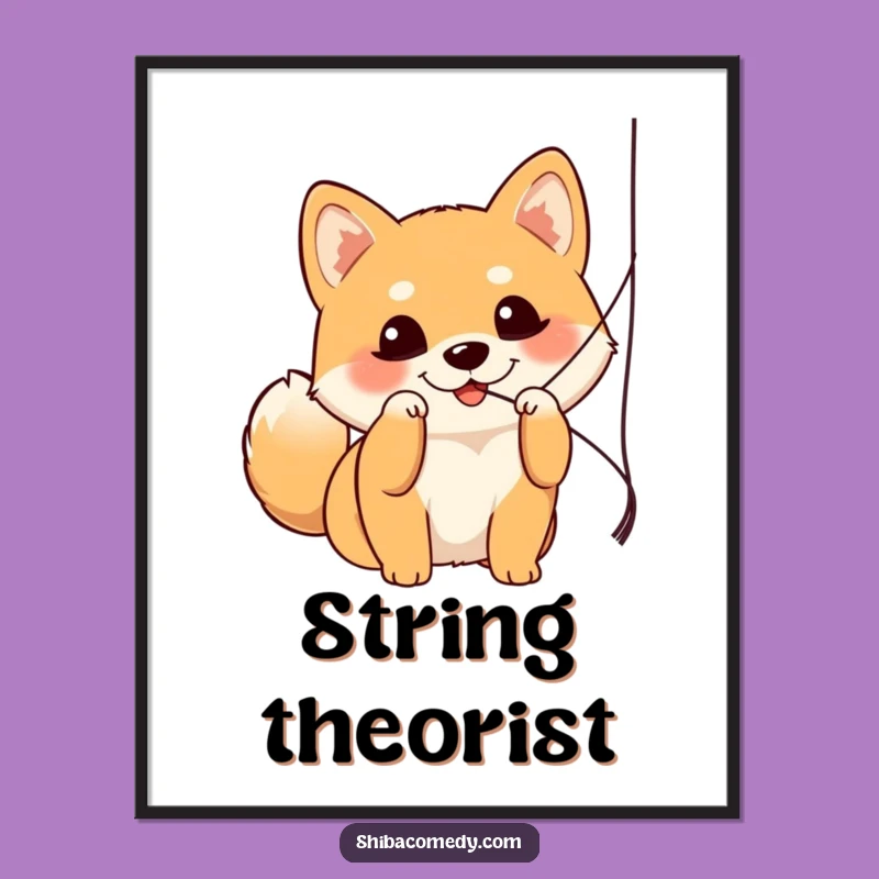 Funny Shiba Inu Batting String Poster - Adorable Playful Dog Wall Art