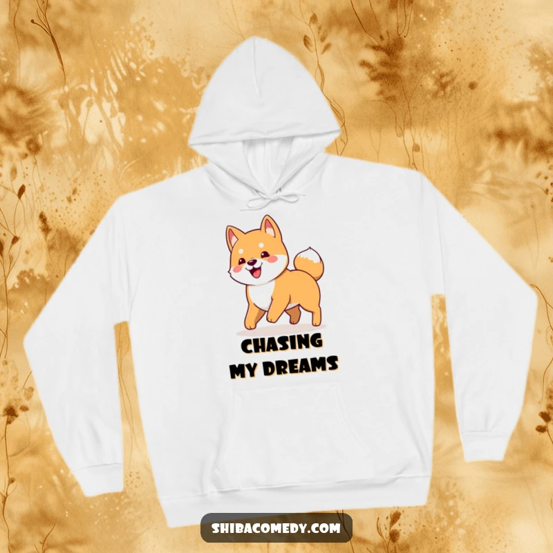 Funny hoodie featuring a cute Shiba Inu in a funny pose, playfully spinning to catch its own tail.